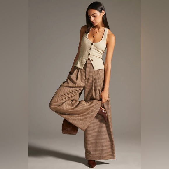 Maeve Pants - Anthropologie Maeve Pleated Wide-Leg Houndstooth Trousers | Size 0